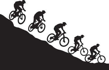 Obraz premium Vector Mountain Bike Riders Descending Hill