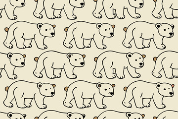 Seamless Pattern of Cute Cartoon Polar Bears Walking