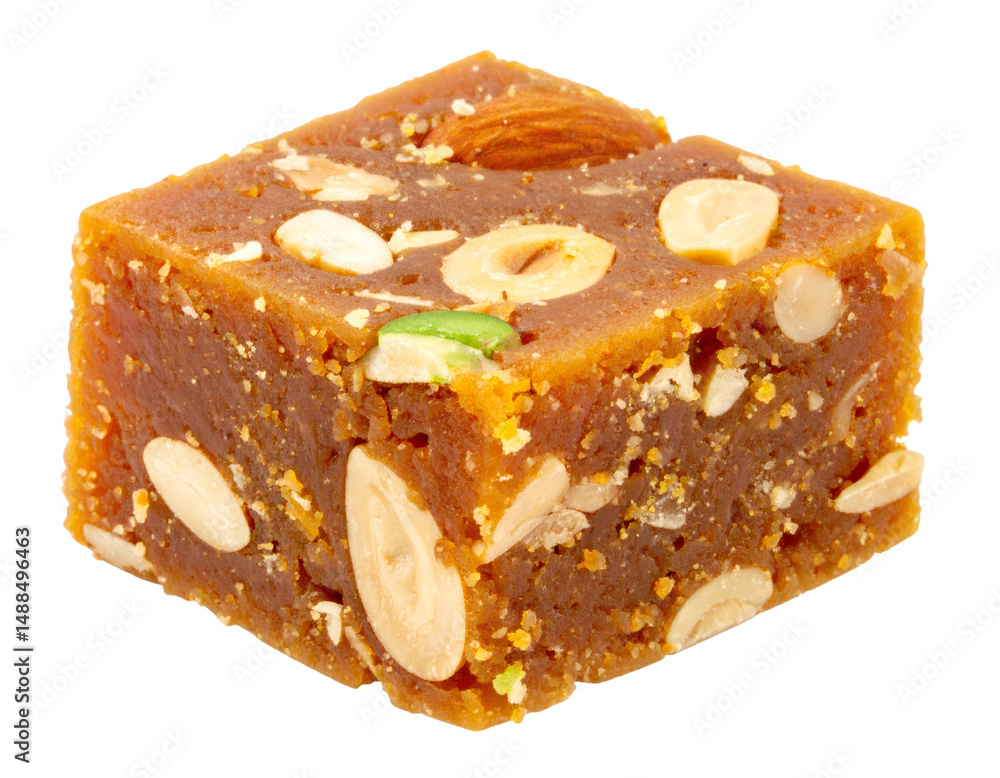 Poster halwa with mixed nuts isolated on transparent background