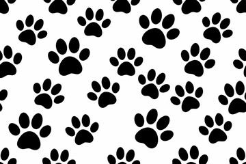 Seamless Pattern of Black Paw Prints on White Background