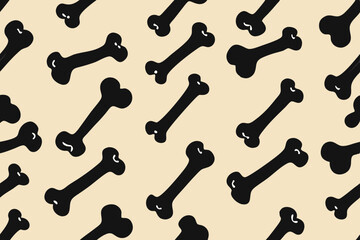Seamless Pattern of Black Bones on Beige Background