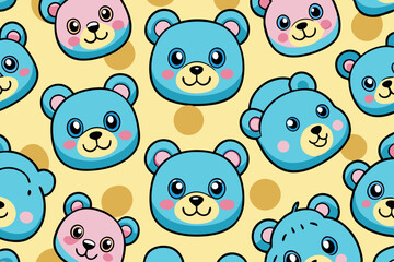 Fototapeta premium Cute Cartoon Bear Faces Seamless Pattern Pastel Colors