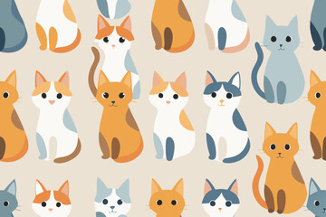 Adorable Cartoon Cats Seamless Pattern Background Illustration