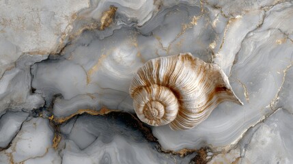 Gray Marble with Gold Shell Design