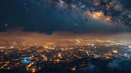 Fototapeta premium Milky Way over Cityscape