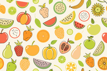 Vibrant Seamless Pattern of Fresh Fruits and Vegetables
