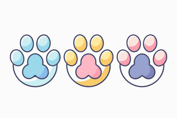 Three Cute Pastel Colored Paw Prints Design Elements
