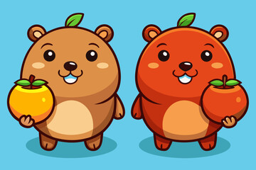 Two Adorable Cartoon Marmots Holding Apples