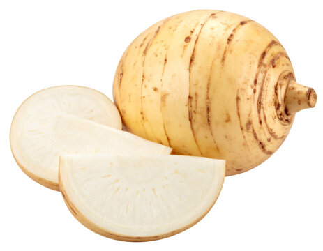 Jicama root with slices isolated on transparent background