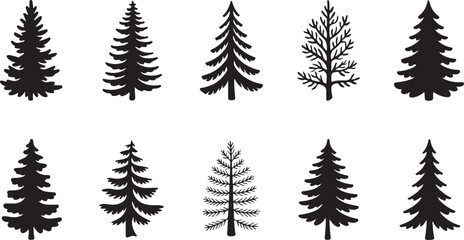 Obraz premium Collection of Ten Black and White Tree Silhouettes