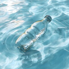Plastic Bottle Floating on Calm Water Surface in Natural Environment