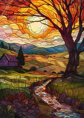 Autumn Sunset Landscape Nature
