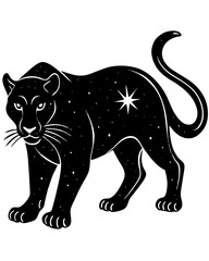 Mystical Black Panther Silhouette with Celestial Star Design