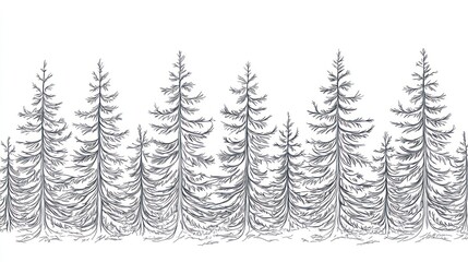 Obraz premium Hand-drawn forest scene, black and white, horizontal design, for background