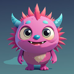 Adorable Pink Cartoon Monster Character Design Illustration