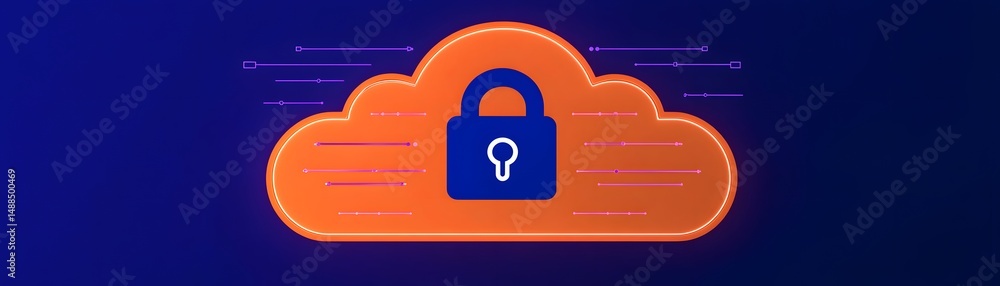 Poster a cloud icon with a padlock symbolizes secure cloud storage and data protection on a dark blue backg