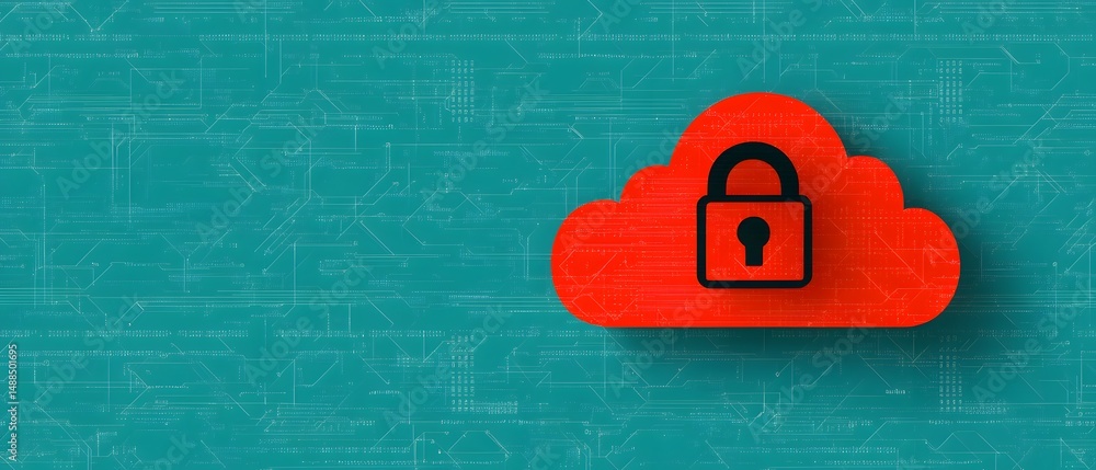 Aufkleber a red cloud with a padlock symbolizes cloud security on a digital circuit background.
