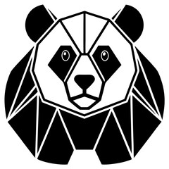 Geometric Panda Bear Head Black and White Illustration