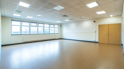 Obraz premium Empty Room with Large Windows and Wooden Floor