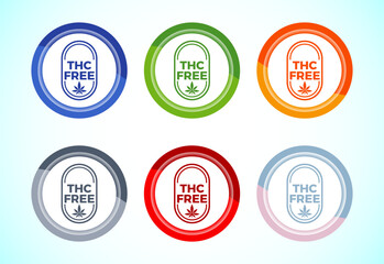 Fototapeta premium THC free icon design illustration, CBD hemp oil label sign, 6 color button design set