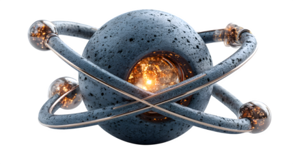 A glowing 3D atom icon with orbiting electrons, representing science and discovery, set against white --ar 16:9 --v 7.0 --s 750