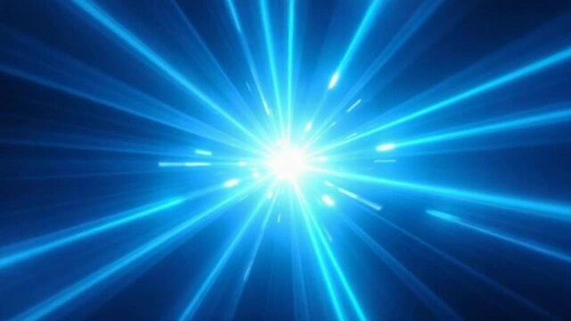 Dynamic futuristic background with blue energy light beams zoom effect. Flying at warp speed through a space energy portal or wormhole. Full HD and looping background animation.