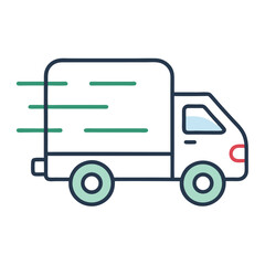 a simple line icon of a fast-moving delivery truck on white background