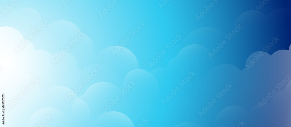 Poster Blue gradient sky background with soft rounded cloud shapes