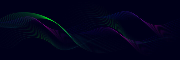 Abstract colorful wave lines on dark background