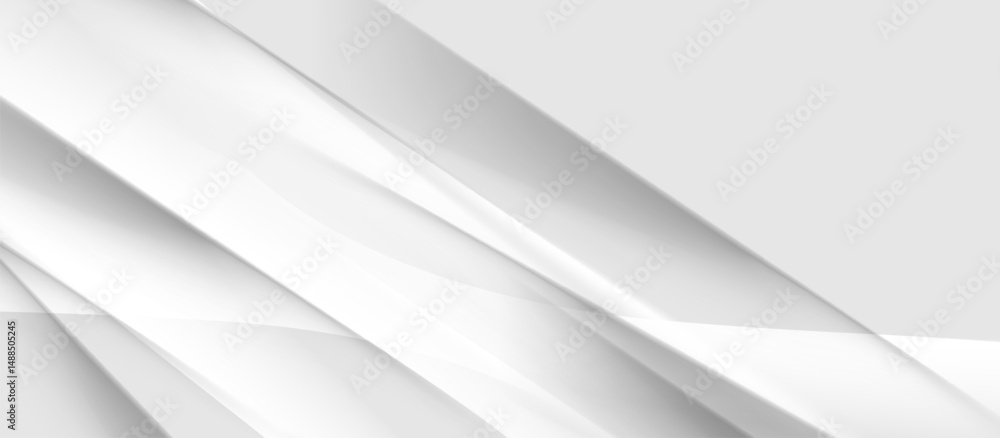 Poster Clean white abstract background with smooth diagonal paper-like layers
