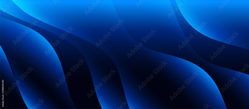 Poster dark blue abstract wave background with flowing gradient curves
