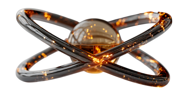 A glowing 3D atom icon with orbiting electrons, representing science and discovery, set against white --ar 16:9 --v 7.0 --s 750