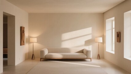 Fototapeta premium Minimalist Living Room with Sofa and Floor Lamps