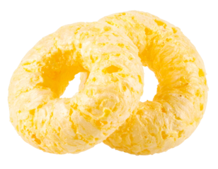 Two puffed corn rings overlapping on transparent background