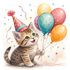 cat with balloons