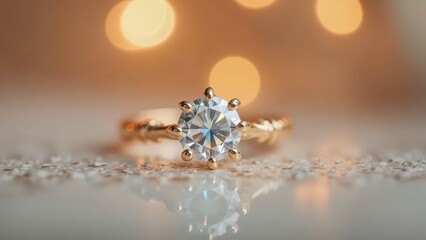 Fototapeta premium Lab-Grown Round Diamond Solitaire Engagement Ring