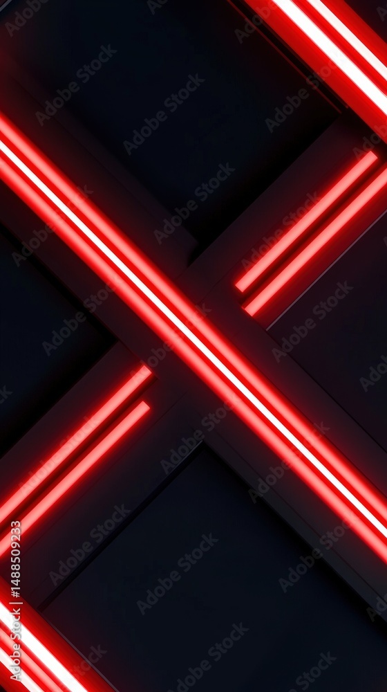 Poster bright red neon lights create striking patterns in a dark urban setting