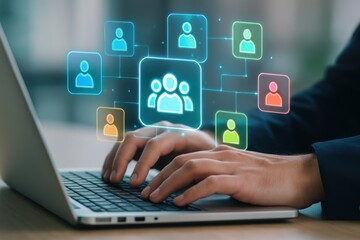 Human Connection: A businessperson leverages advanced technology to connect with a global network of individuals, fostering collaboration and community engagement.