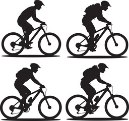 Obraz premium Four Silhouettes of Mountain Bikers Riding Bikes