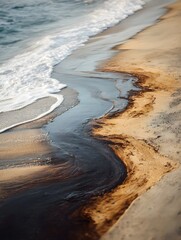 Rippling Shoreline with Dark Water and Gentle Waves Meeting Sand