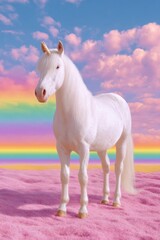 Obraz premium Magical unicorn in colorful sky fantasy landscape digital art