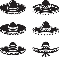 Collection of Sombrero Hat Icons Black and White