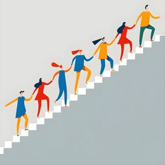 Diverse Group Ascending the Stairs of Success Together