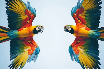 birds with rainbow feathers in symmetrical formation