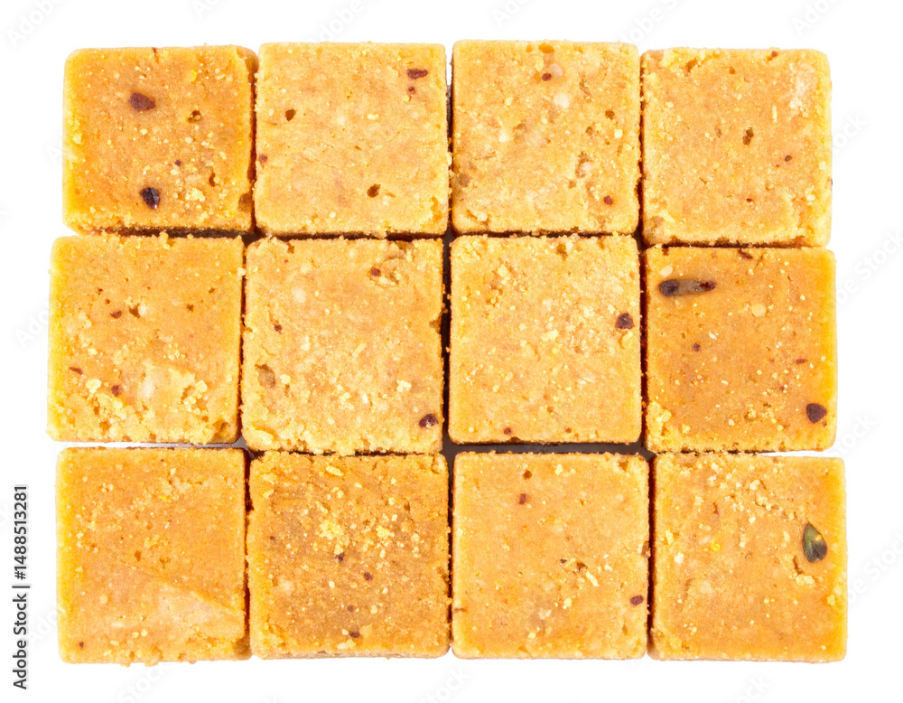 Poster soan papdi flaky cubes forming a regular pattern on transparent background