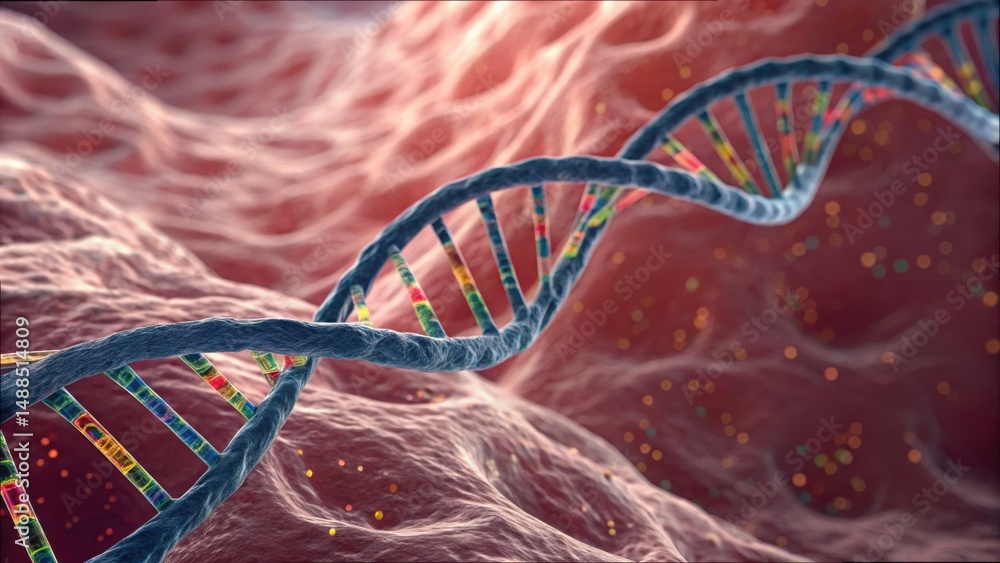 Aufkleber detailed microscopic view of data flow overlaid with dna structure