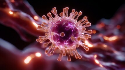 Close up view of virus in nano fluid with glowing effects for scientific research