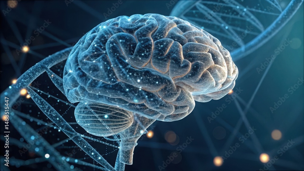 Poster digital brain composed of dna strands in gigapixel detail v2