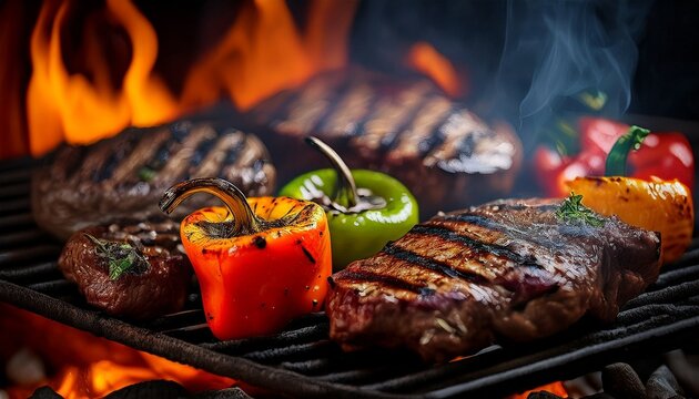 Gegrilltes Fleisch und Paprika mit Grillstreifen