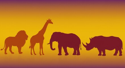 Silhouette of African animals against a golden and purple gradient background